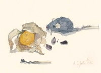 Aus den Miniaturen: Maus und Physalis, 2006, Aquarell und Graphit auf Hadern